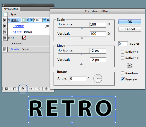 Come creare un effetto retro 3D usando il pannello Aspetto in Adobe Illustrator